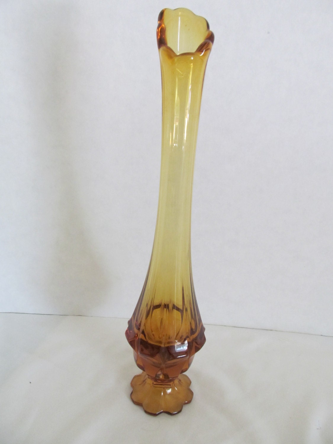 Fenton colonial amber stretch glass bud vase with flower pedal