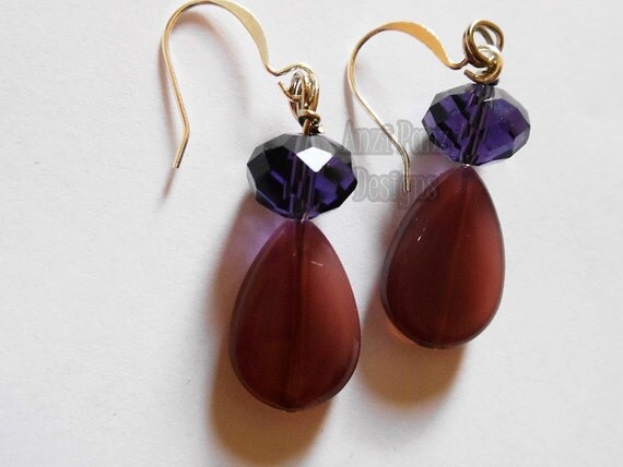 Faceted Purple Tear Drop Dangle Earrings// Handmade//    Glass Beaded Earrings//Pierced Earrings//Jewellery/Women/Fashion//EJL