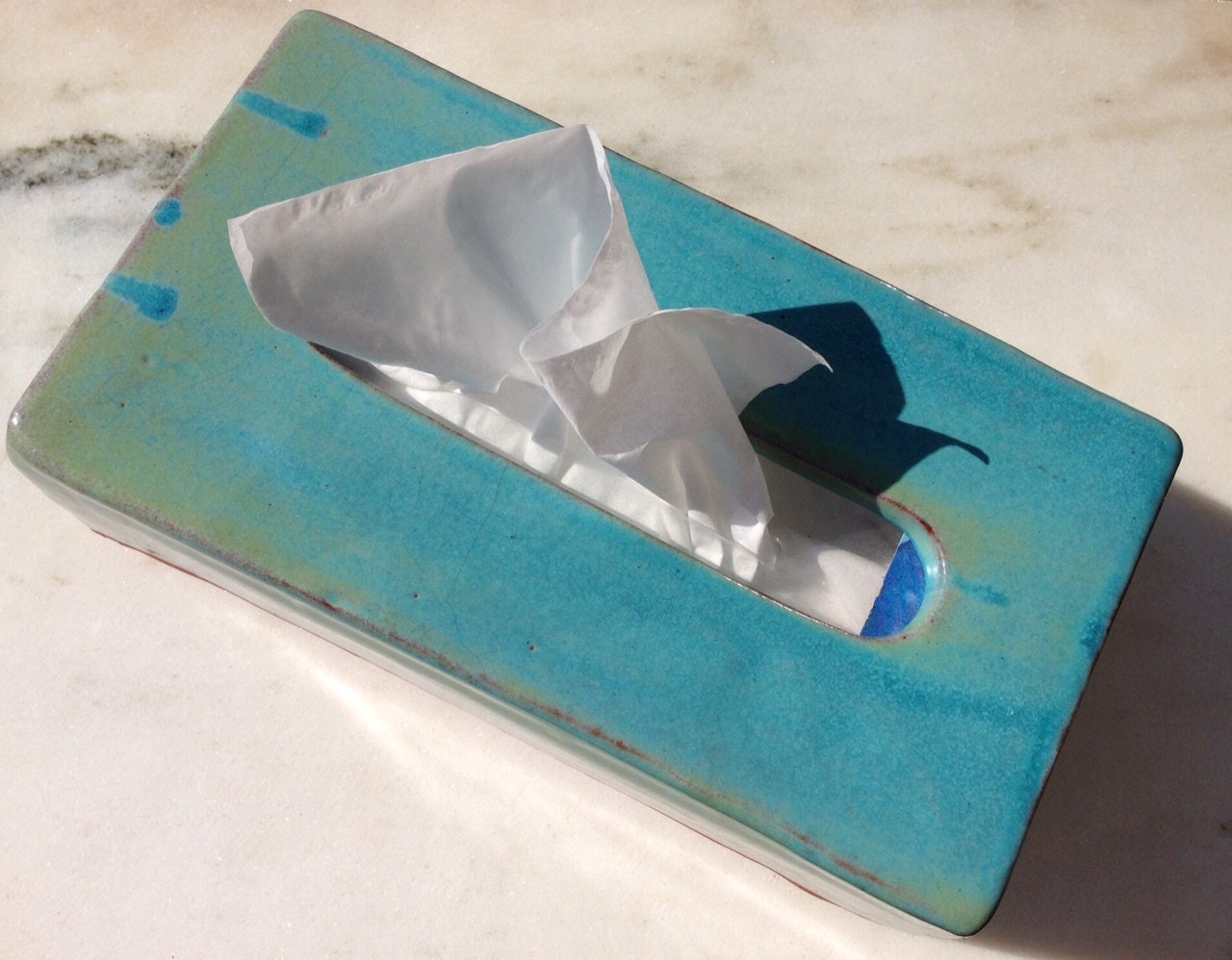 Pottery ceramic Tissue box cover Turquoise Kleenex box cover