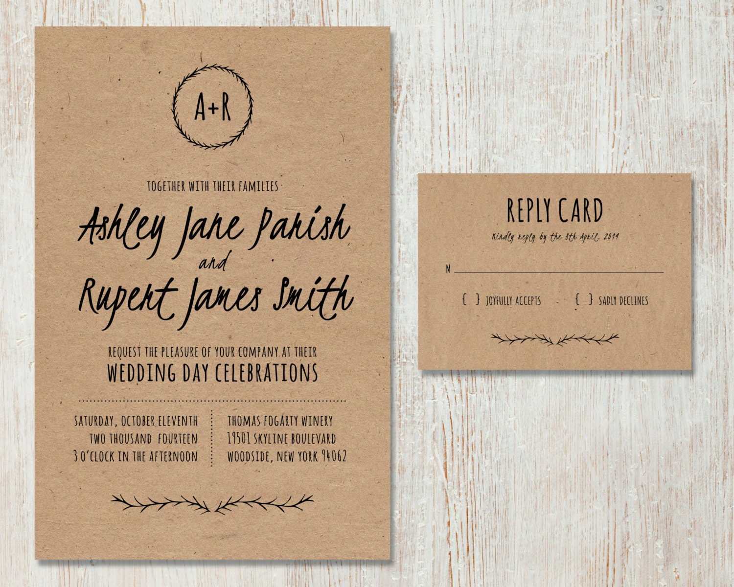 Rustic Wedding Invitation Diy Kraft Paper Invitation Country