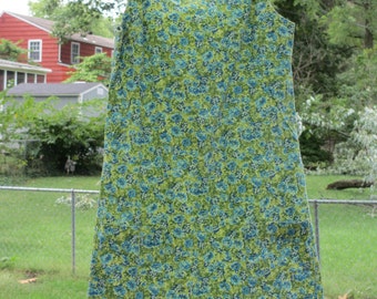 vintage green floral jumper feed sack dress 2 pockets