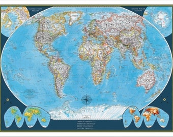 Items similar to Beautiful hand painted map of the world on stunning ...