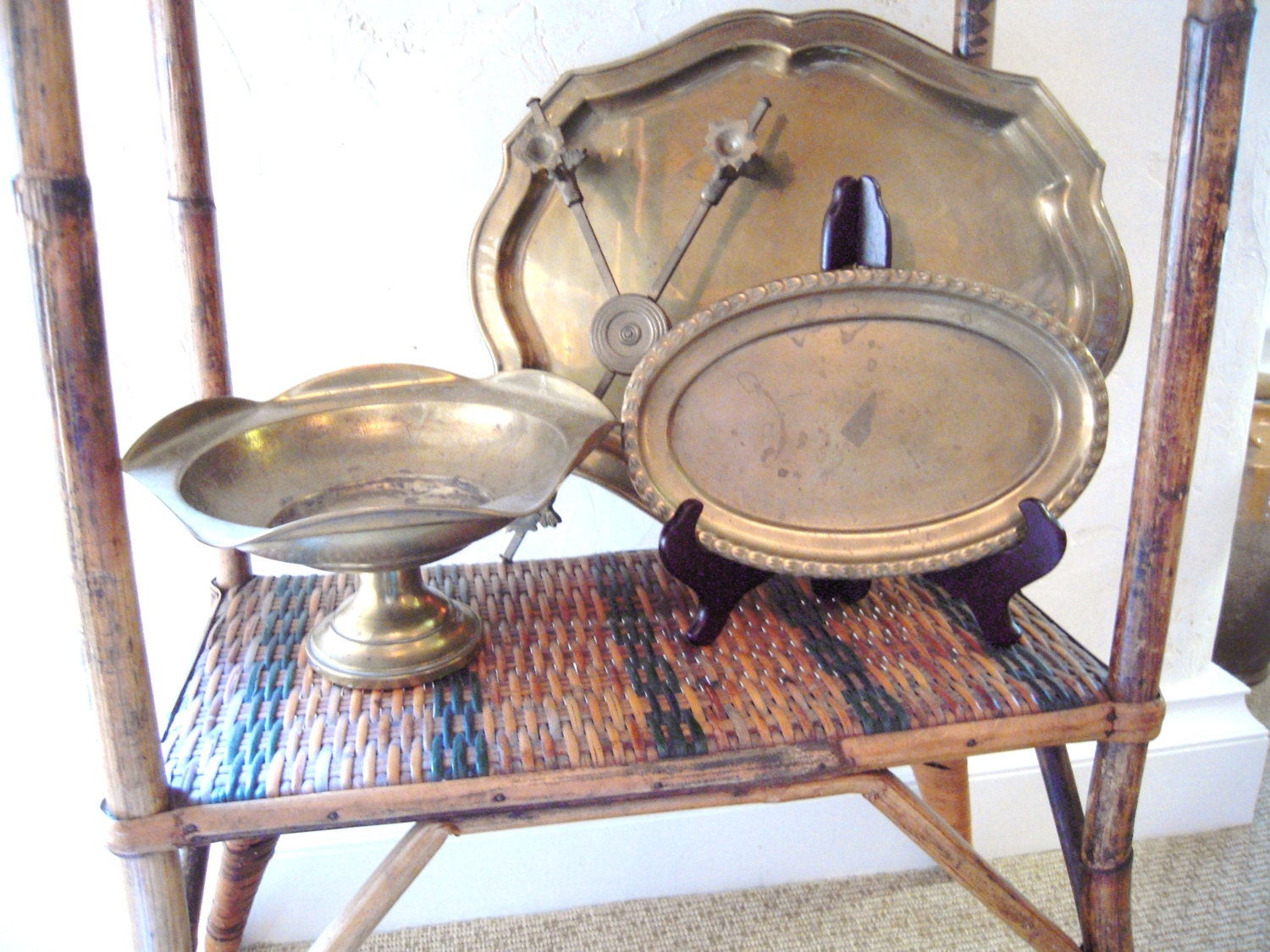 Vintage Brass Trays Compote Hot Plate Holder by ParlezVousGrits