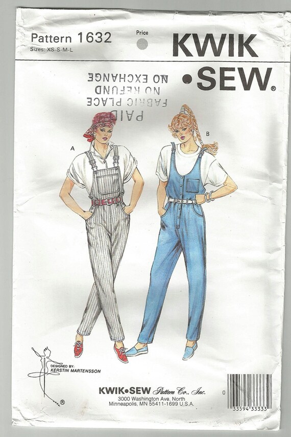 Kwik Sew Bib overalls retro sewing pattern uncut xs s M L