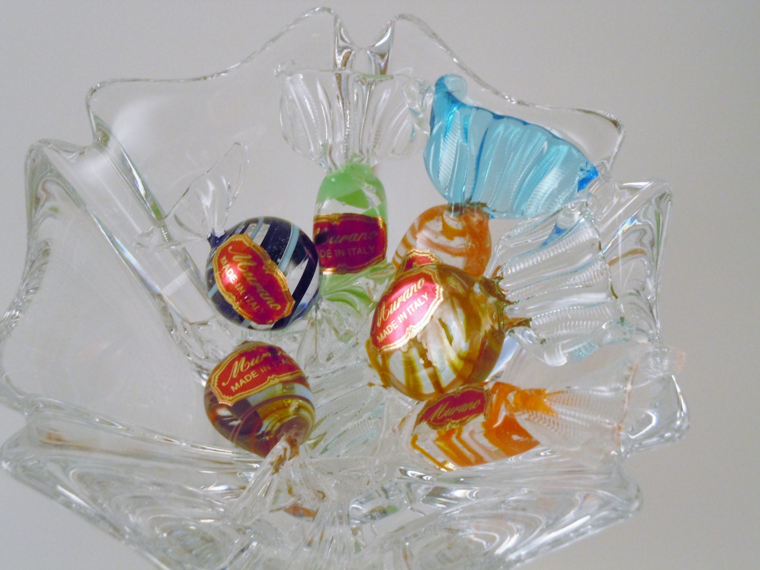 Murano Labeled Glass Candy Pieces Lot of 6 Pieces