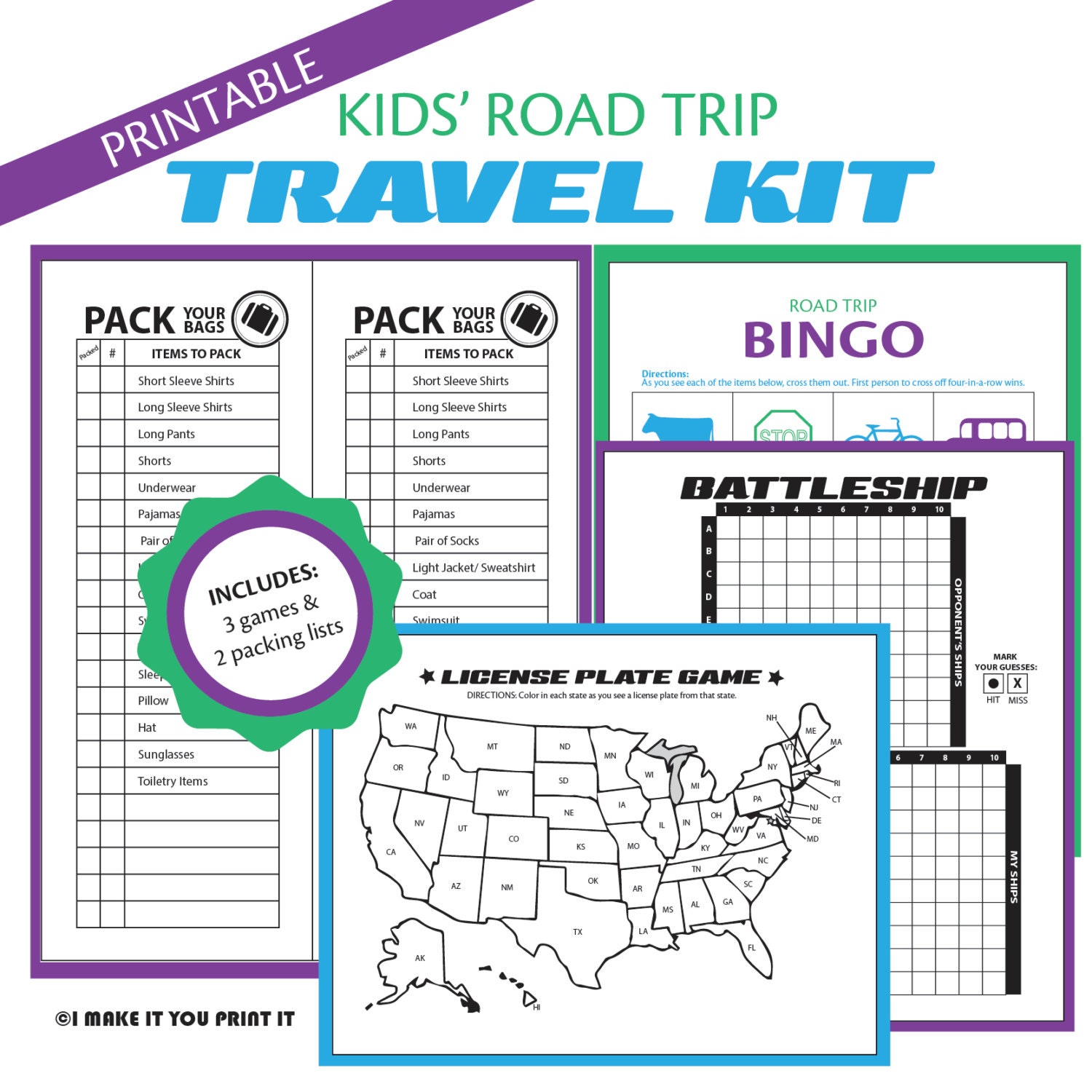 kids road trip travel kit printables