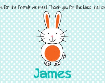 Personalized Placemat - Kids Placemat - Childrens Placemat - Prayer Placemat - Easter Placemat - Bunny Placemat - Easter Gift - Bunny Boy
