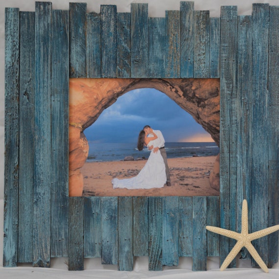 Beach wedding picture frame 8 x 10 in stormy blue w/ by OceanDecor