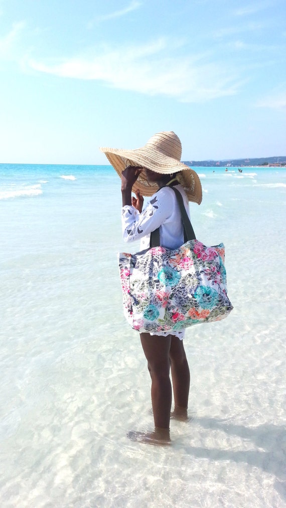 Extra Large Embroidered Floral Beach Bag Tote