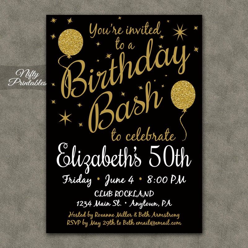 Black And Gold Birthday Invitations 1