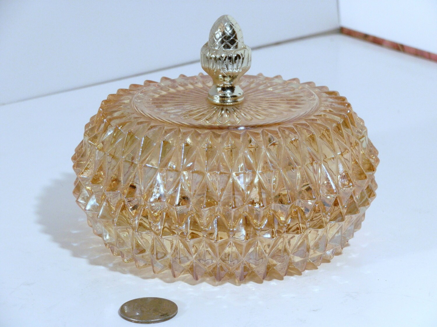 Tiara exclusive Indiana glass gold colored diamond patterned