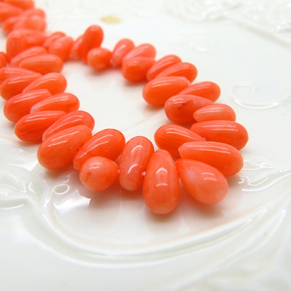 Orange teardrop coral beads 9mm natural by SuperBeadsSupplier