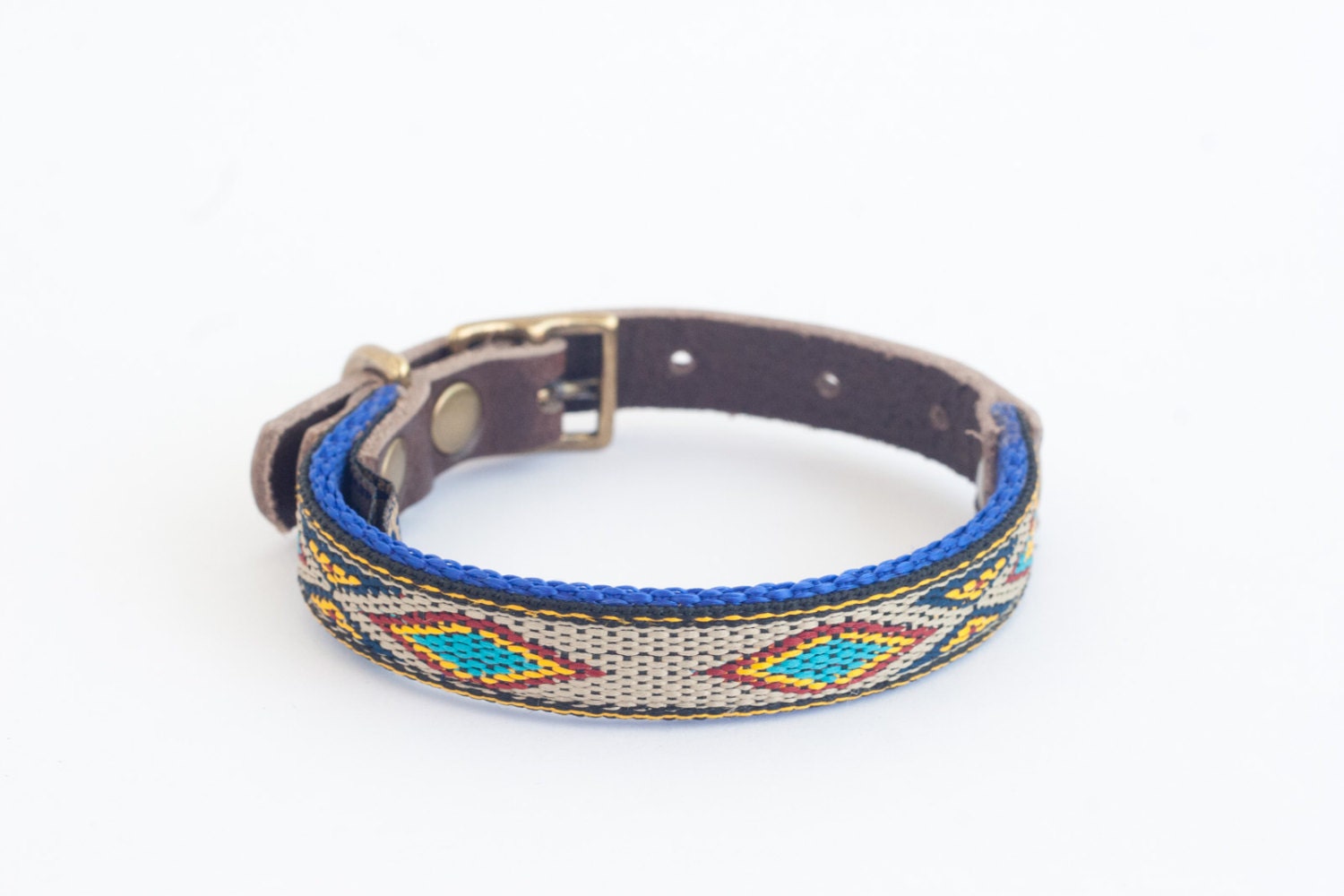 Custom Leather Blue/Yellow/Sand Dog Collar. Navajo Turquoise
