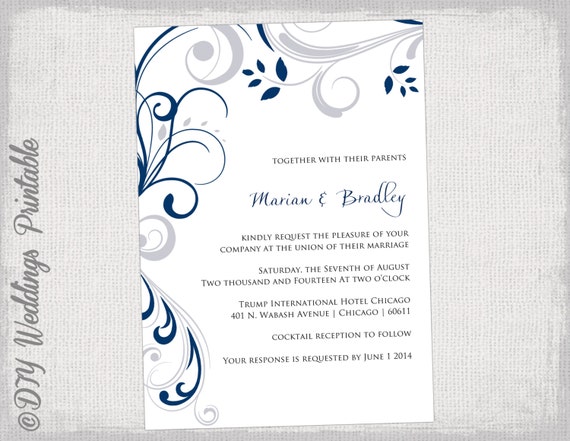 Wedding Invitation Wording: Navy Wedding Invitation Templates