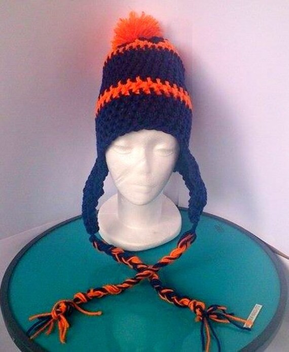 Denver Broncos Ear Flap Hat Orange and Blue