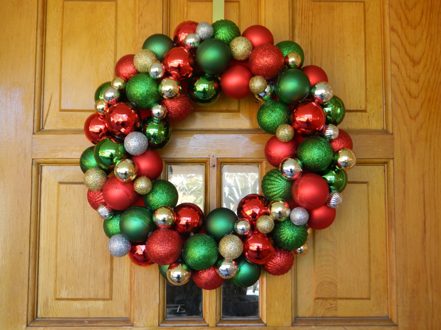 Christmas Ornament Wreath - Ornament Wreath - Holiday Wreath - Red, Green, Gold, and Silver Ornaments