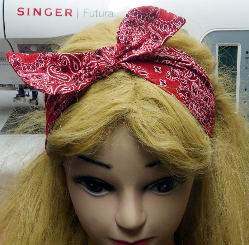 Red Bandana Headband with Bow Pinup Girl Headband Retro