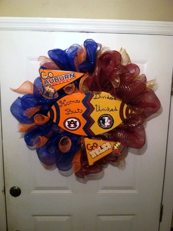 Auburn Tigers/ FSU Seminoles Deco Wreath,Collegiate Home Divided Wreath,Tiger/Noles Deco Wreath,Auburn Wreath,Noles Wreath