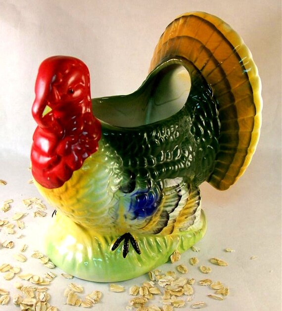 Vintage Ceramic Turkey Planter Vase Great Colors Fall