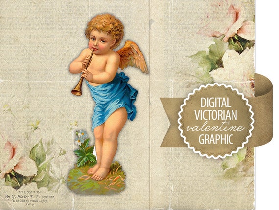 Digital Valentine Cupid Angel Diecut - Antique Vintage Valentine Diecut Graphic - Victorian Angel Cupid - Printable - INSTANT DOWNLOAD