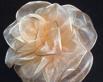 Items similar to Organza Rose in Gold - Handmade Ribbon Flower - Brooch ...