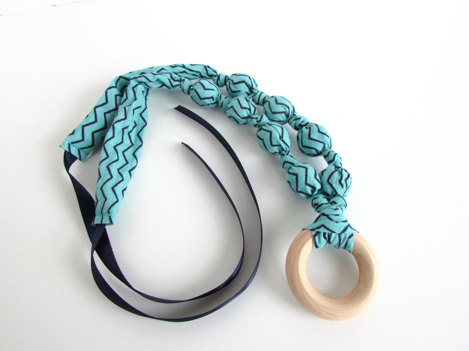 Aqua Navy Blue Chevron Beaded Fabric Necklace Nursing