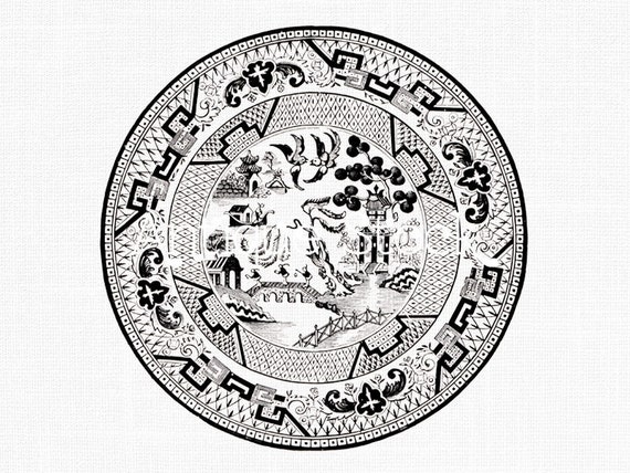 Willow Pattern Old image Black Willow China Landscape Round