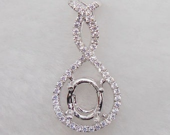 Solid 14K White Gold Oval Shape 6X8MM Semi Mount Pendant
