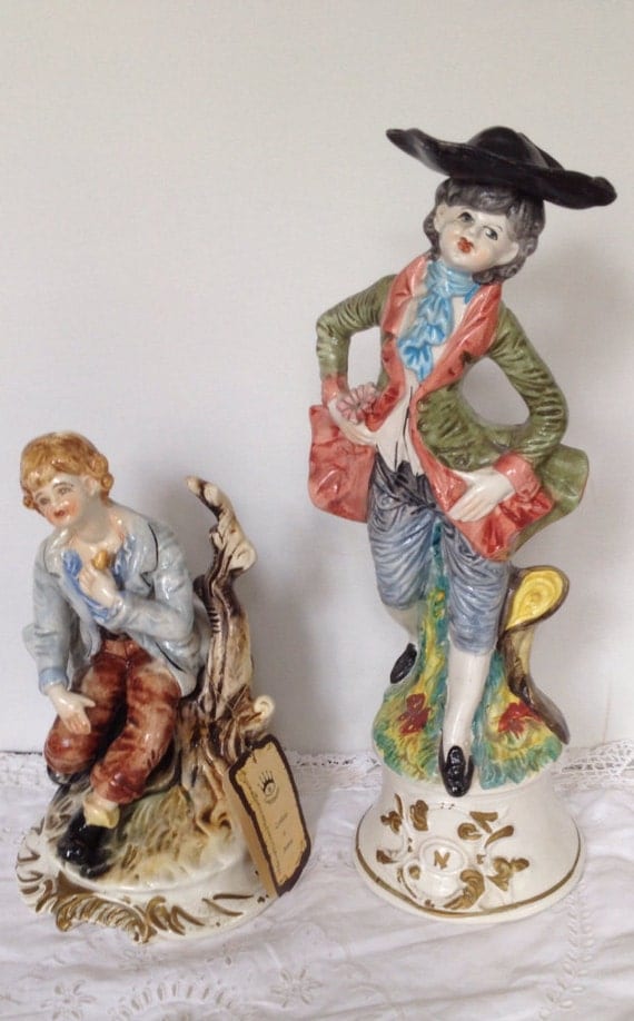 2 Large Capodimonte Boy Figurines Wearing Traditional Clothes