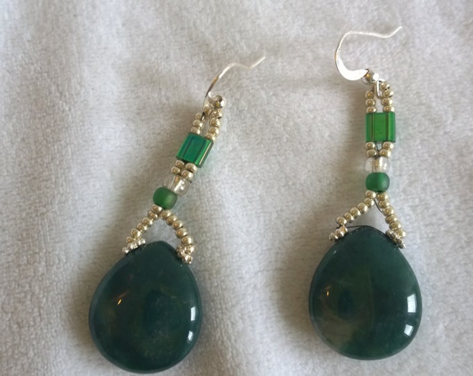 Green Agate earrings, Miyuki earrings, handmade earrings, beaded earrings
