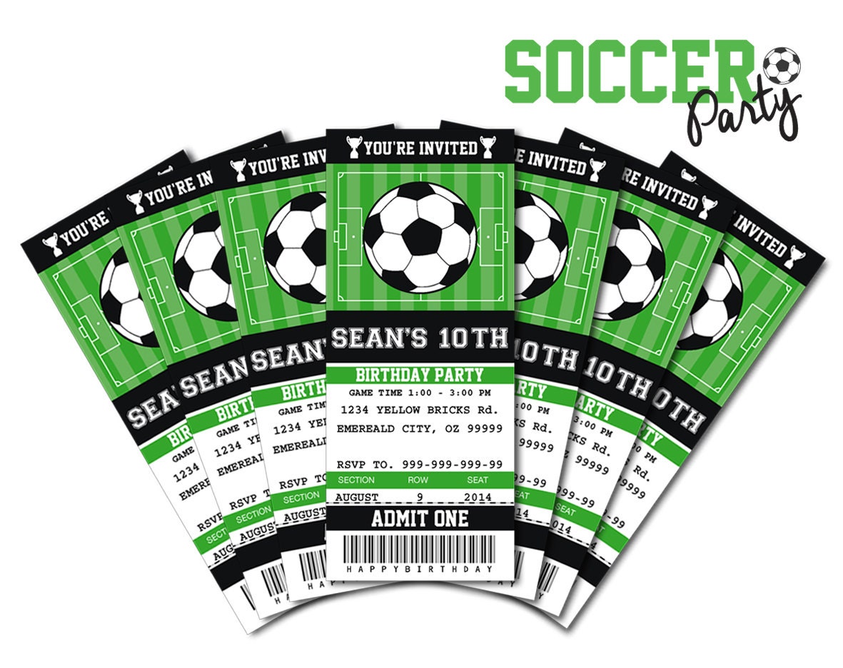 Soccer Birthday Party Invitation Ticket Printable by SqweezDesign