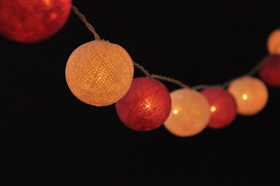 20 Purple&White Cotton Ball String Lights hanging lights for