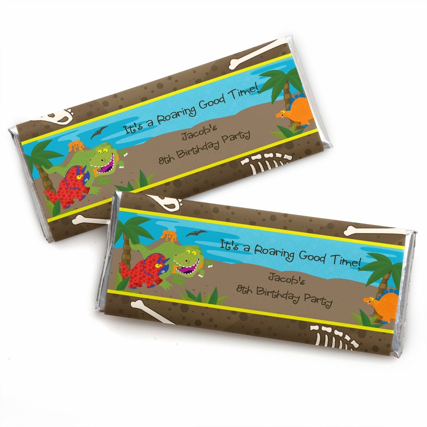 24 Dinosaur Custom Candy Bar Wrappers Personalized Birthday