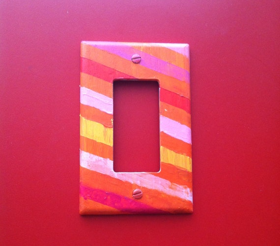 Items similar to Striped warm colors themed light switch plate on Etsy