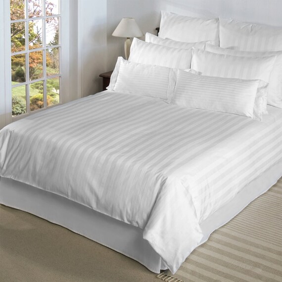 White sateen stripe king size duvet set