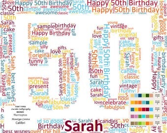 personalized 50th birthday gift wor d art 50th birthday fifty birthday ...