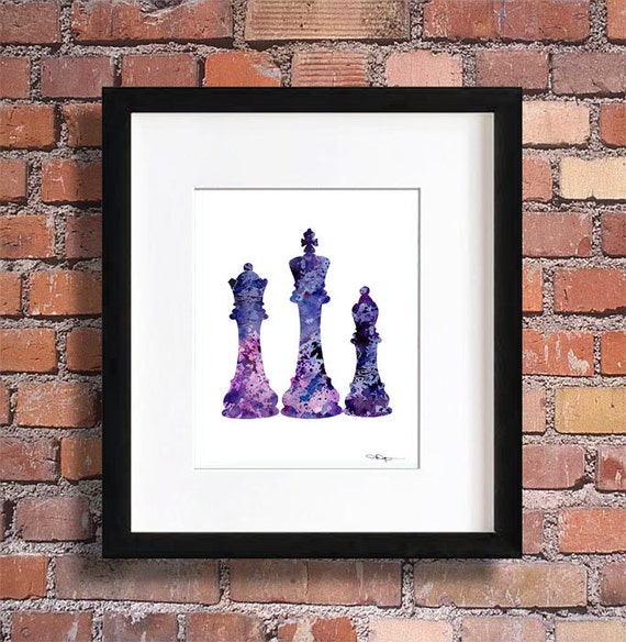 Chess Pieces Art Print Abstract Watercolor by 1GalleryAbove