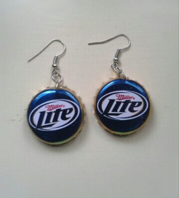 Bottle Cap Earrings Miller Lite Beer Handmade RockabillyGirl
