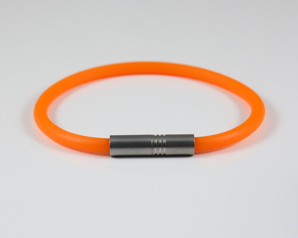 Bracelet Bangle Orange Rubber Wristband Stainless Steel