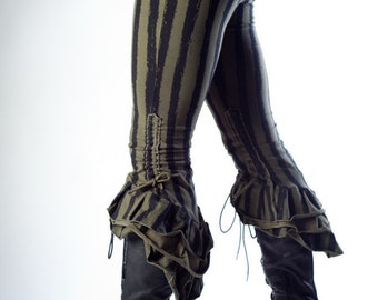 Steampunk Victoriana Sage Striped Ruffle Capris