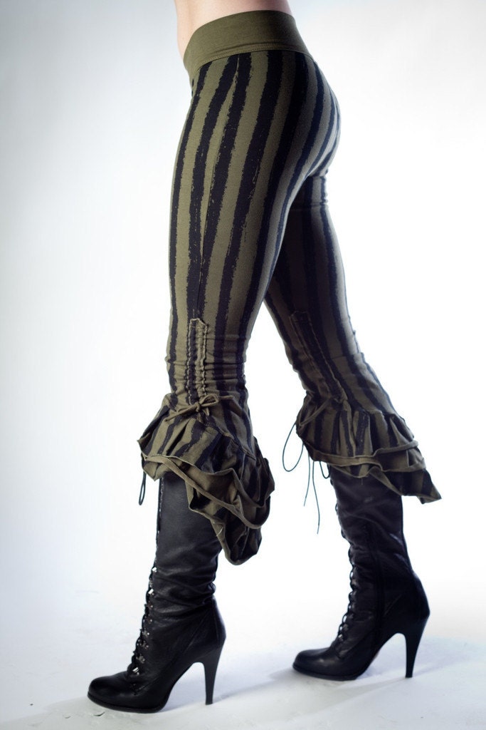 Steampunk Victoriana Sage Striped Ruffle Capris