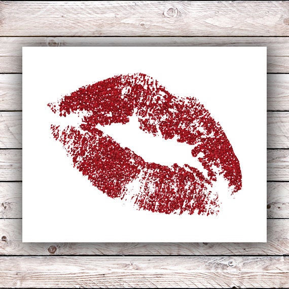 Glitter Lips Printable Art Print Instant Digital Download Red