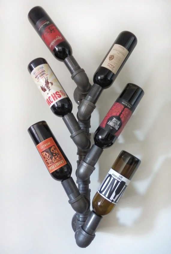Items similar to Industrial Hanging Wine Rack made with Black Iron Pipe