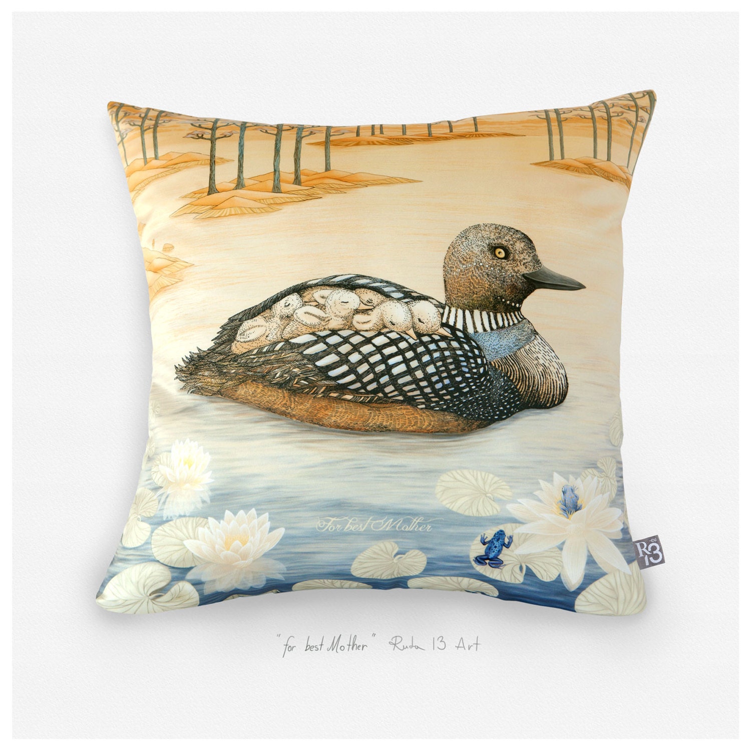 SALE Goose Art cushion pillow cover Goose with babies by RUTA13