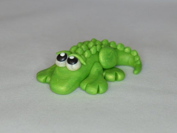 Adorable Handmade Green Alligator Crocodile Polymer Clay