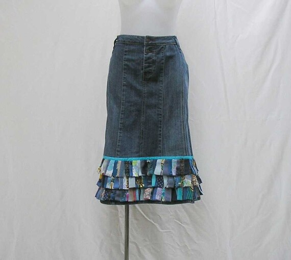 Blue fringe skirt Plus size Denim Skirt blue skirt jeans