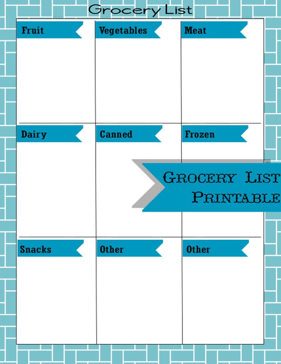 grocery list printable