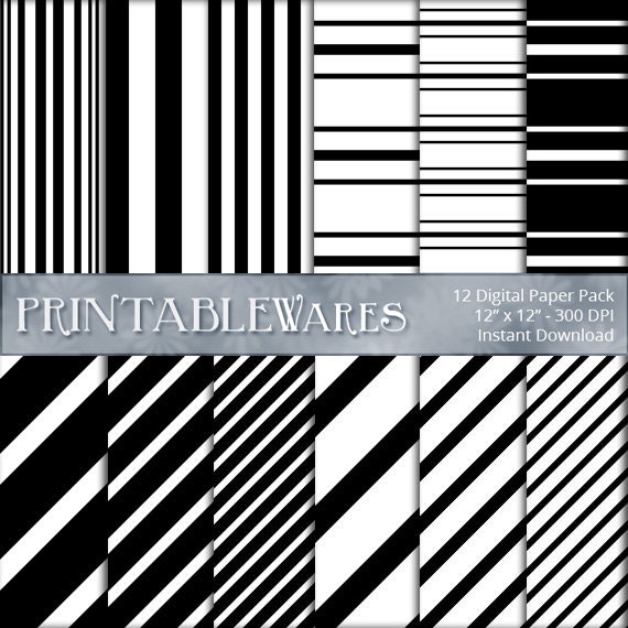 Black White Striped Digital Paper Pack Diagonal Vertical