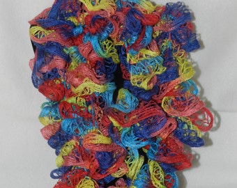 Multi colored Sundance Tie-Dye Frill Crochet Ruffled Boa Scarf ET 9092086