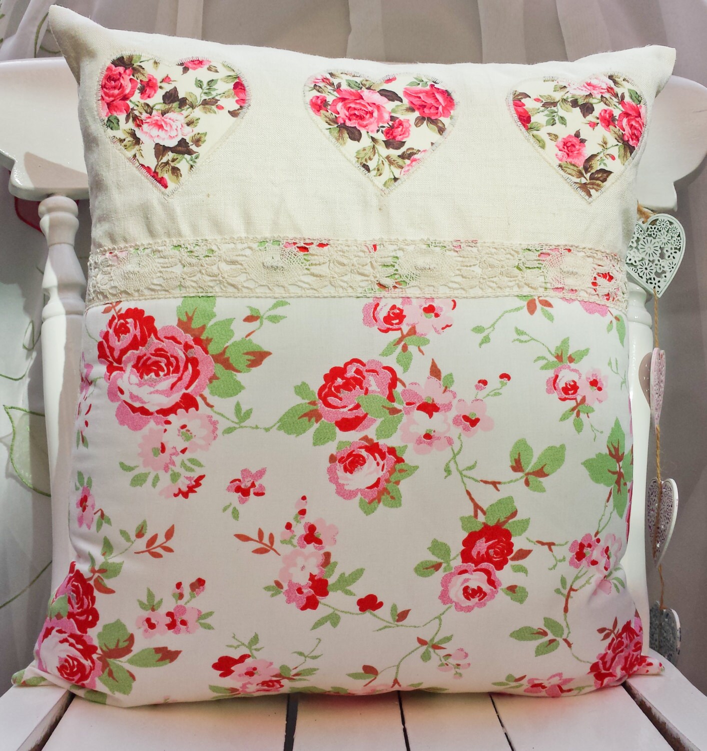 Cath kidston Pillow CoverHeart applique Cushion coverRosali